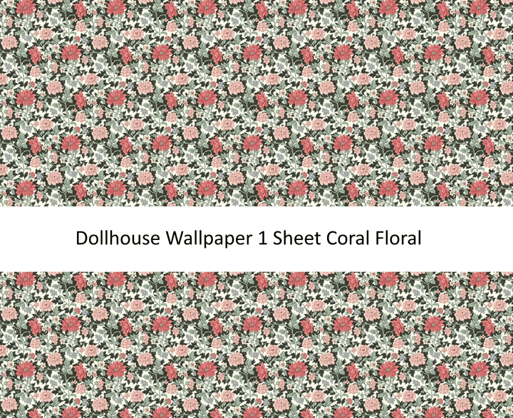 Dollhouse Wallpaper Coral Floral 1:12 Scale by MiniatureCrush - MiniatureCrush