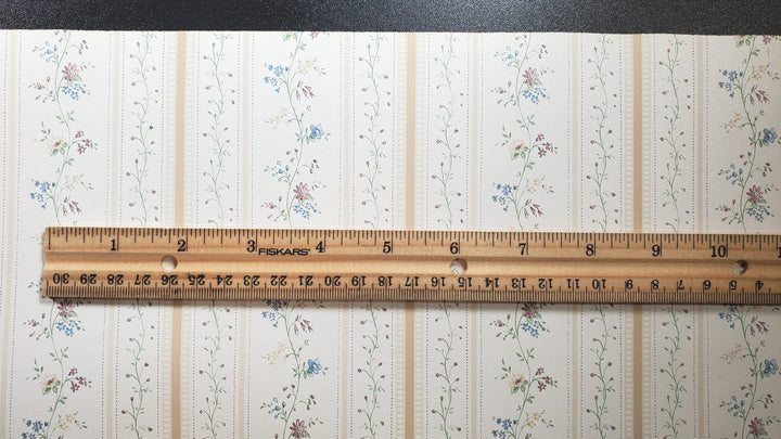 Dollhouse Wallpaper Cottage Beige Stripe 3 Sheets 1:12 Scale Miniature - MiniatureCrush