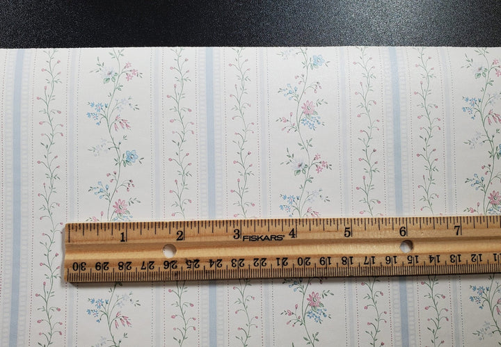 Dollhouse Wallpaper Cottage Blue Stripe 3 Sheets 1:12 Scale Miniature - MiniatureCrush