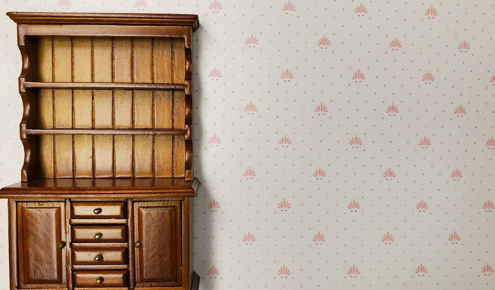 Dollhouse Wallpaper Cream Dusty Rose Gray 3 Sheets 1:12 Scale Miniature - MiniatureCrush