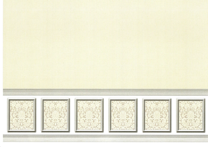 Dollhouse Wallpaper Cream & Gray Narrows Stripes with Paneling 1:12 Scale Itsy Bitsy 7004 - Miniature Crush