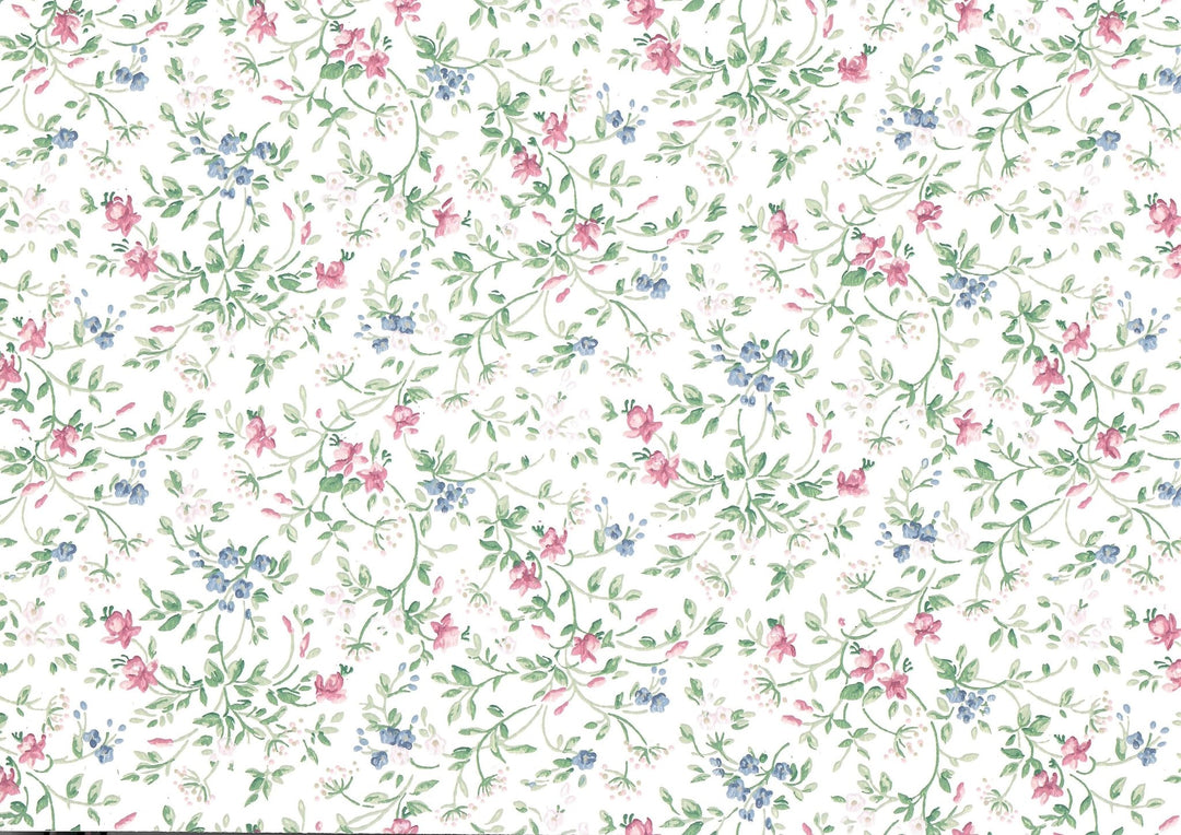 Dollhouse Wallpaper Crimson Violet Garden Spray 3 Sheets 1:12 Scale Miniature - MiniatureCrush