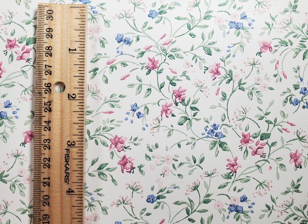 Dollhouse Wallpaper Crimson Violet Garden Spray 3 Sheets 1:12 Scale Miniature - MiniatureCrush