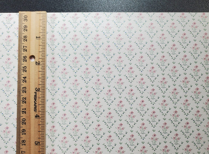 Dollhouse Wallpaper Dainty Daises 3 Sheets White Pink Green Blue - MiniatureCrush