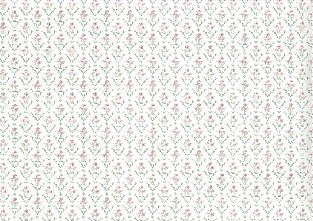 Dollhouse Wallpaper Dainty Daises 3 Sheets White Pink Green Blue - MiniatureCrush