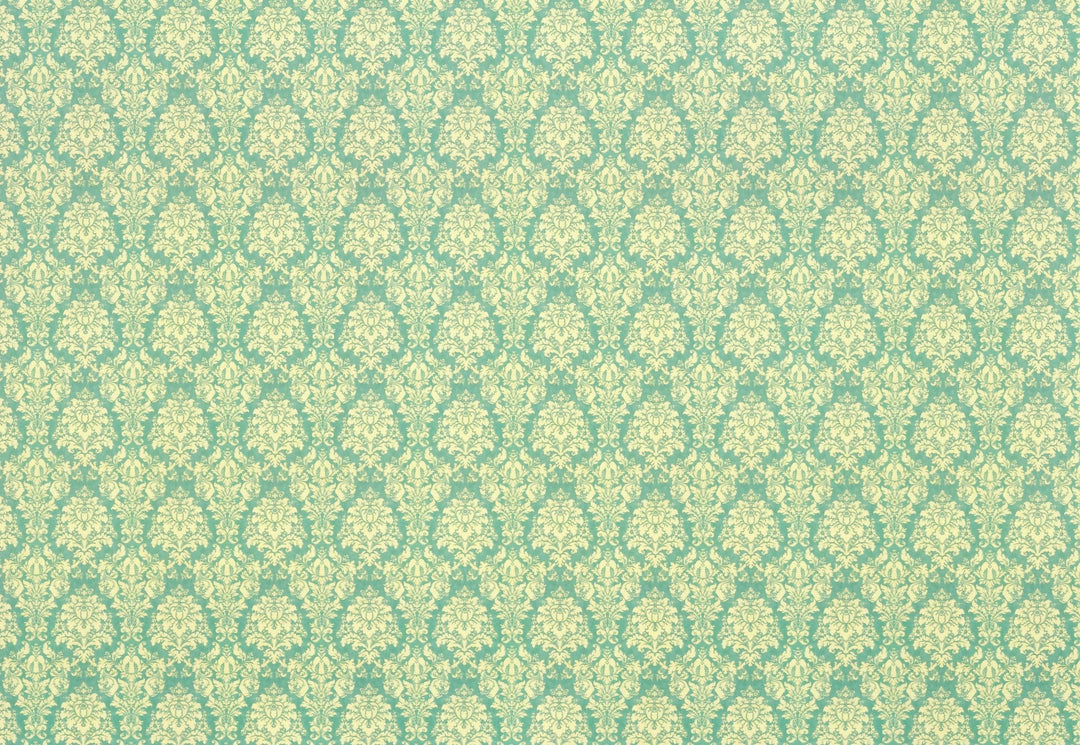 Dollhouse Wallpaper Damask Blue/Green Cream Victorian 1:12 Scale Itsy Bitsy Miniatures - Miniature Crush