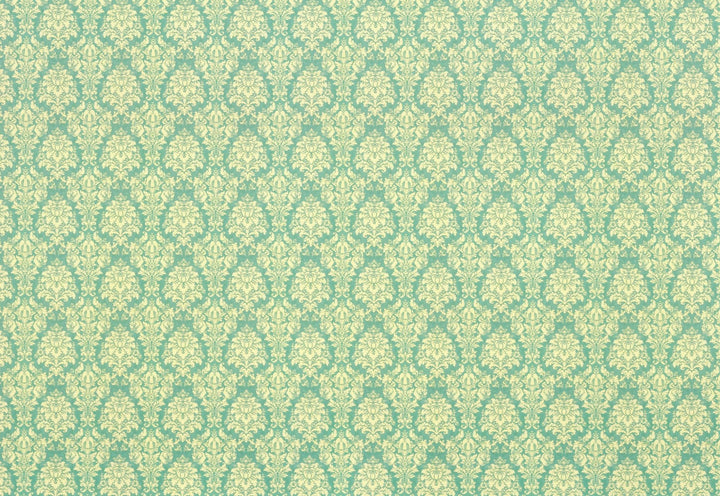 Dollhouse Wallpaper Damask Blue/Green Cream Victorian 1:12 Scale Itsy Bitsy Miniatures - Miniature Crush