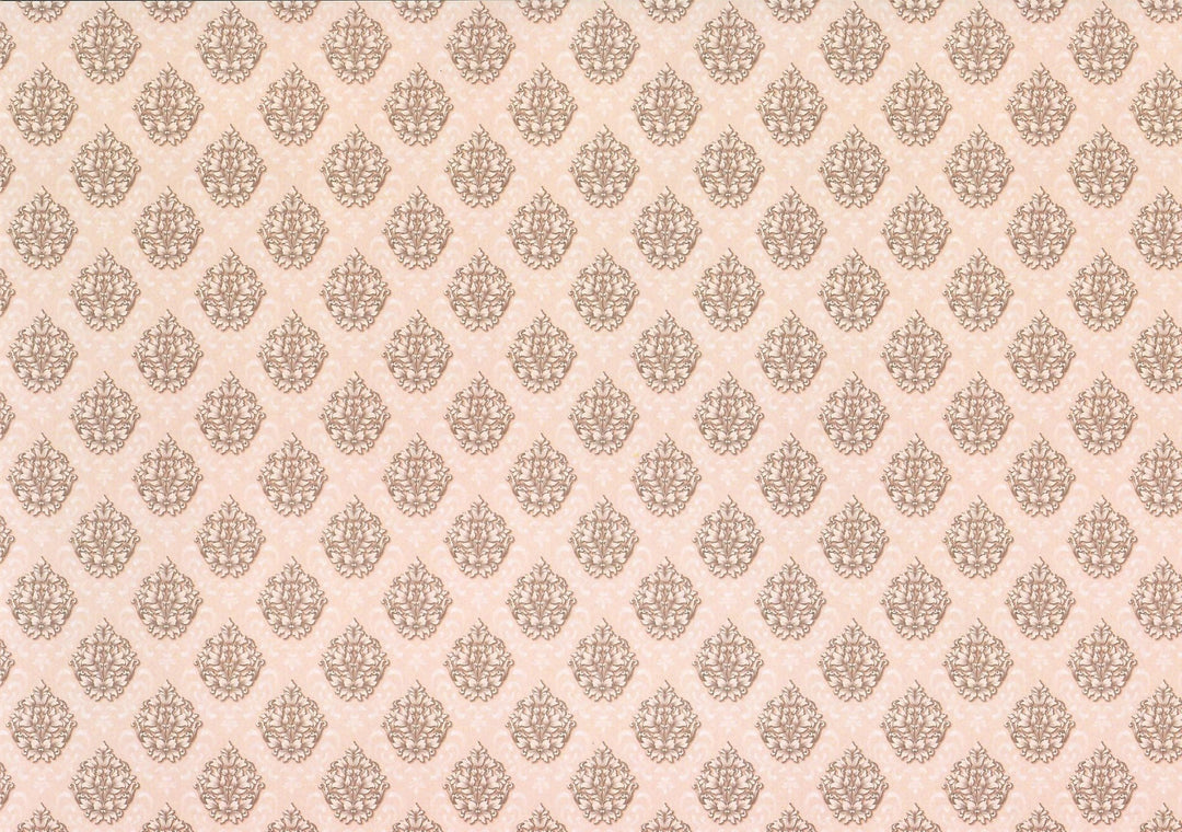 Dollhouse Wallpaper Damask Style Muted Pink 3 Sheets 1:12 Scale Miniature - Miniature Crush