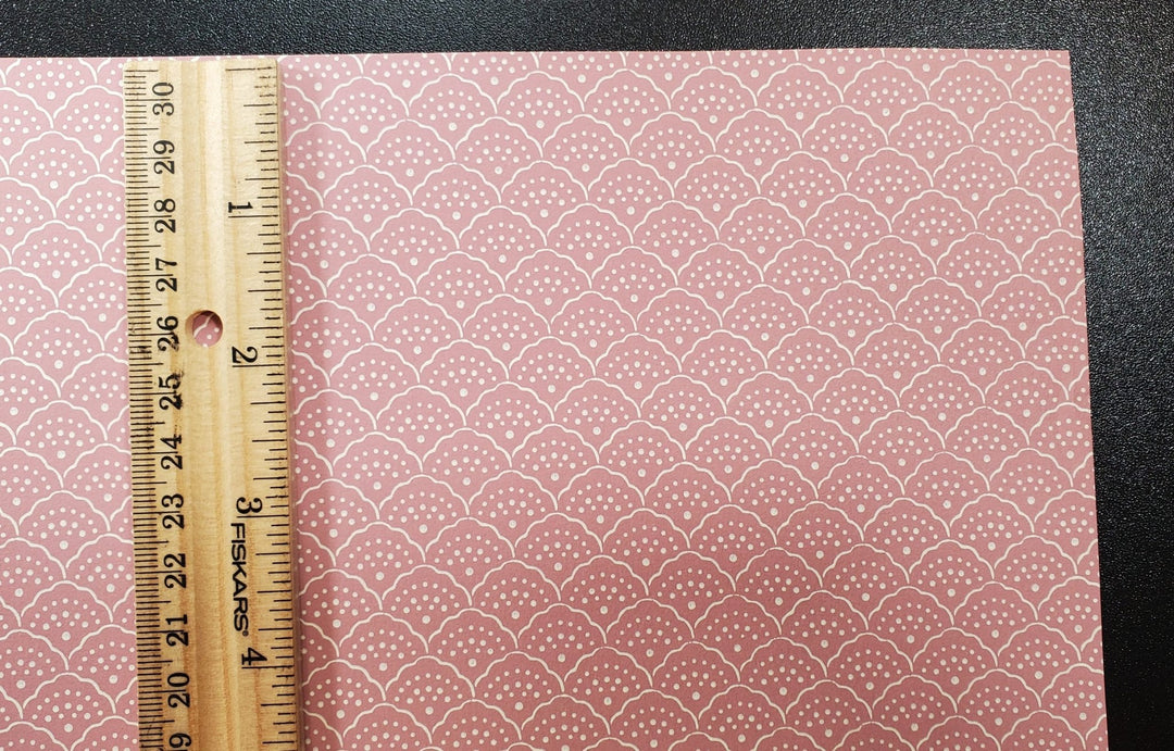 Dollhouse Wallpaper Dusty Rose Scalloped Fan 3 Sheets 1:12 Scale Miniature - MiniatureCrush
