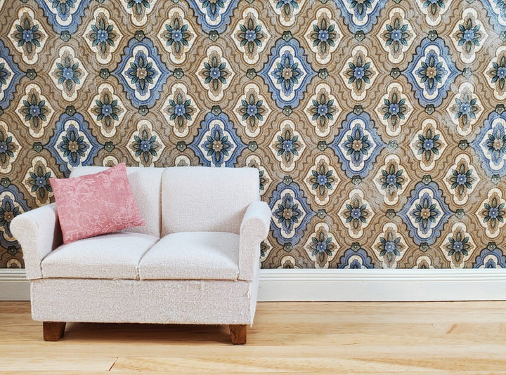 Dollhouse Wallpaper Floral Medallion Beige 3 Sheets 1:12 Scale Miniature - MiniatureCrush