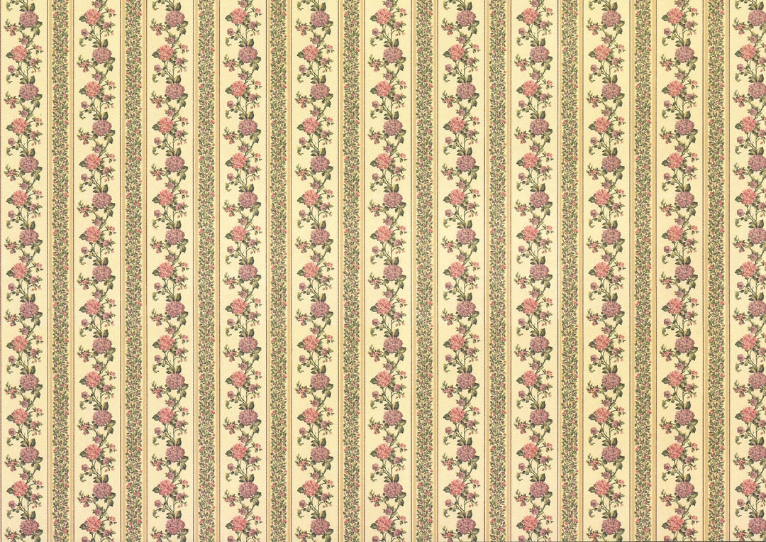 Dollhouse Wallpaper Floral Striped 3 Sheets MiniGraphics "Kismet Stripe" 1:12 Scale - Miniature Crush