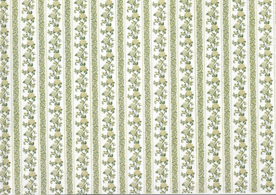 Dollhouse Wallpaper Hydrangeas Green 3 Sheets MiniGraphics "Kismet Stripe" 1:12 Scale - Miniature Crush