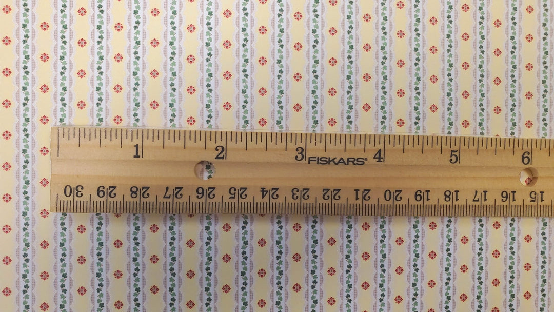 Dollhouse Wallpaper Ivy & Ribbons Pale Yellow Bradbury & Bradbury 1:12 Scale - MiniatureCrush