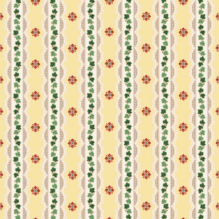 Dollhouse Wallpaper Ivy & Ribbons Pale Yellow Bradbury & Bradbury 1:12 Scale - MiniatureCrush