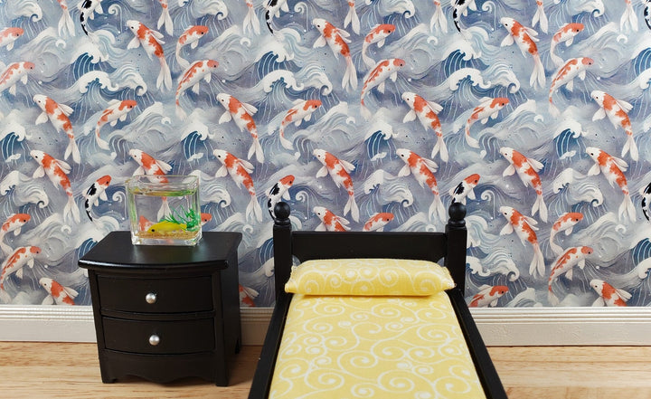 Dollhouse Wallpaper Koi in Water Blues Grays 1:12 Scale by MiniatureCrush - Miniature Crush