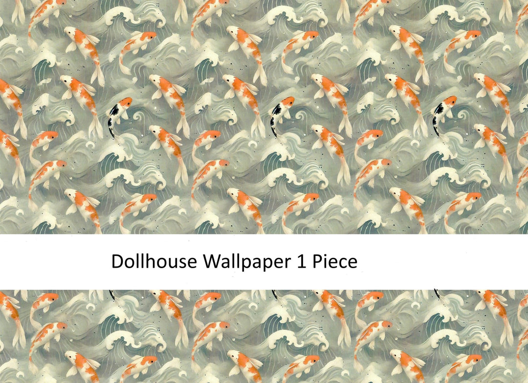 Dollhouse Wallpaper Koi in Water Blues Grays 1:12 Scale by MiniatureCrush - Miniature Crush