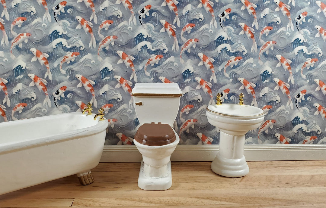 Dollhouse Wallpaper Koi in Water Blues Grays 1:12 Scale by MiniatureCrush - Miniature Crush