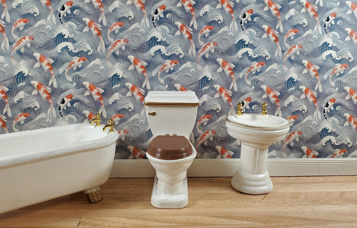Dollhouse Wallpaper Koi in Water Blues Grays 1:12 Scale by MiniatureCrush - Miniature Crush