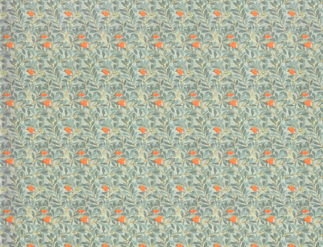 Dollhouse Wallpaper Leaves & Fruit Blue/Gray and Orange 1:12 Scale Itsy Bitsy - Miniature Crush