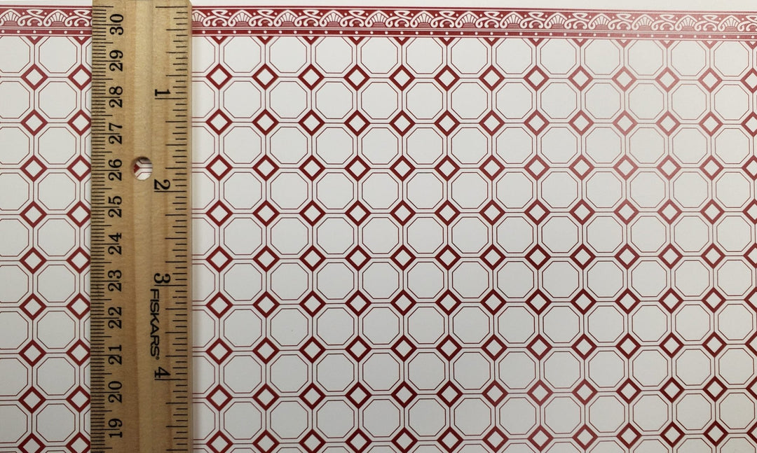 Dollhouse Wallpaper or Flooring Dark Red & White Octagons 1:12 Scale Itsy Bitsy - Miniature Crush