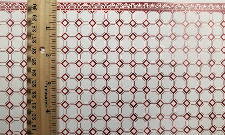 Dollhouse Wallpaper or Flooring Dark Red & White Octagons 1:12 Scale Itsy Bitsy - Miniature Crush