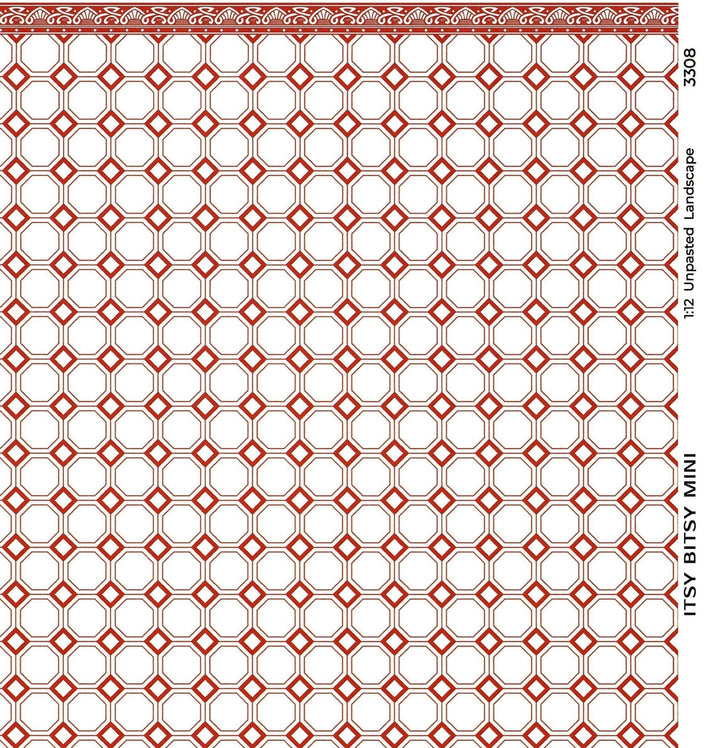 Dollhouse Wallpaper or Flooring Dark Red & White Octagons 1:12 Scale Itsy Bitsy - Miniature Crush