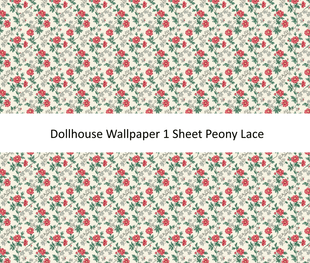 Dollhouse Wallpaper Peony Lace Floral 1:12 Scale by MiniatureCrush - MiniatureCrush
