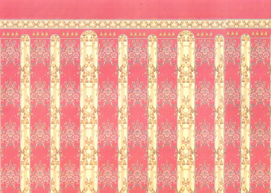 Dollhouse Wallpaper Pink & Beige Victorian 1:12 Scale Birds Tassels Floral - Miniature Crush