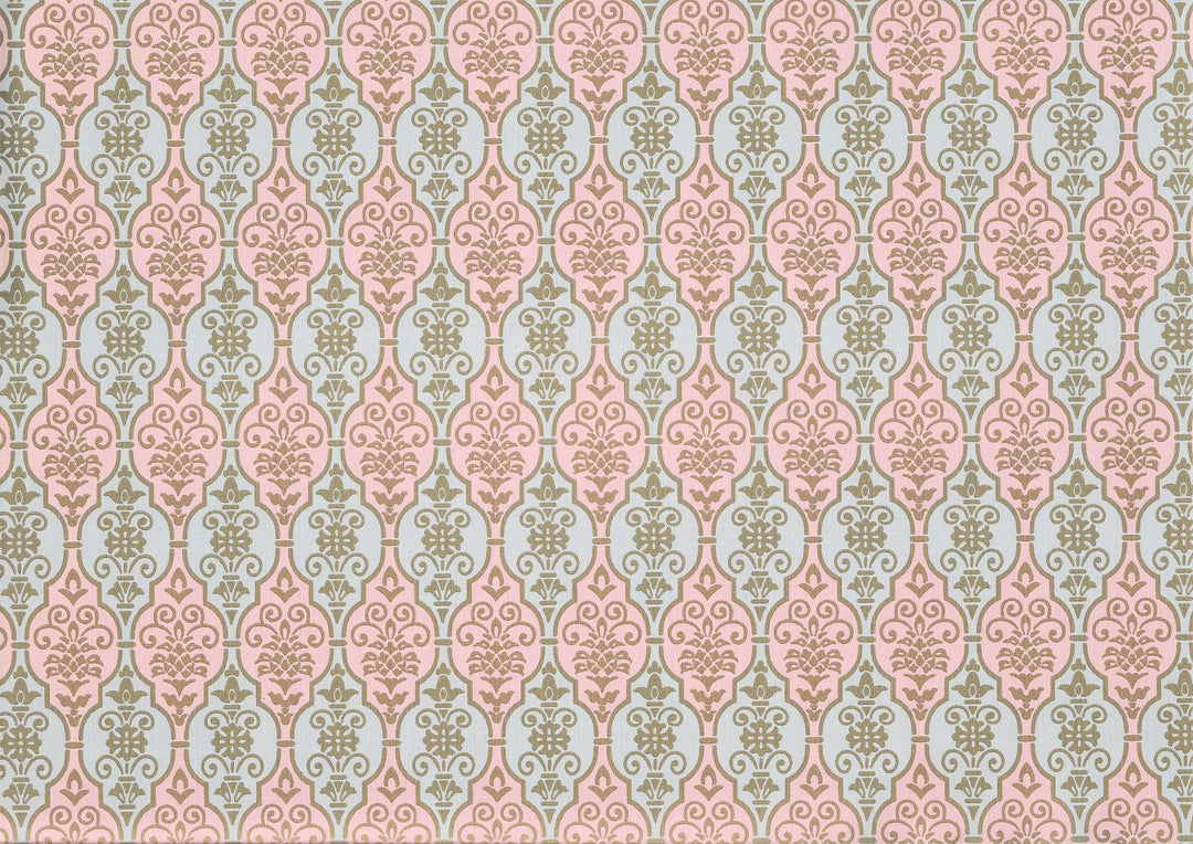 Dollhouse Wallpaper Pink & Blue Fleur Damask 3 Sheets 1:12 Scale Miniature - MiniatureCrush