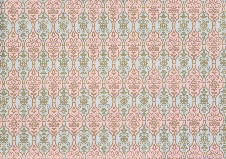 Dollhouse Wallpaper Pink & Blue Fleur Damask 3 Sheets 1:12 Scale Miniature - MiniatureCrush