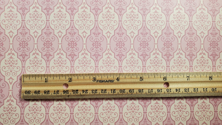 Dollhouse Wallpaper Pink Fleur Damask 3 Sheets White Pink Green Blue 1:12 Scale - MiniatureCrush