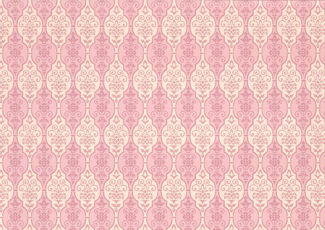 Dollhouse Wallpaper Pink Fleur Damask 3 Sheets White Pink Green Blue 1:12 Scale - MiniatureCrush