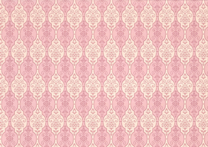 Dollhouse Wallpaper Pink Fleur Damask 3 Sheets White Pink Green Blue 1:12 Scale - MiniatureCrush