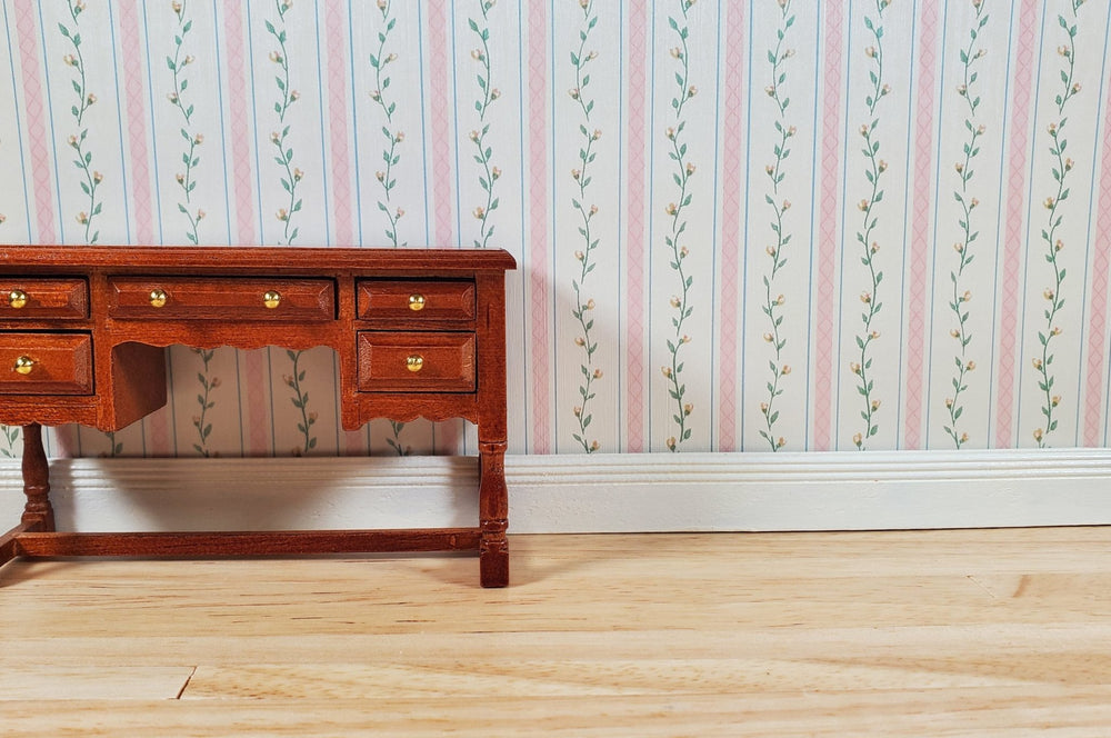 Dollhouse Wallpaper Pink Strip Floral Vine 3 Sheets 1:12 Scale Cream Pink Green - MiniatureCrush