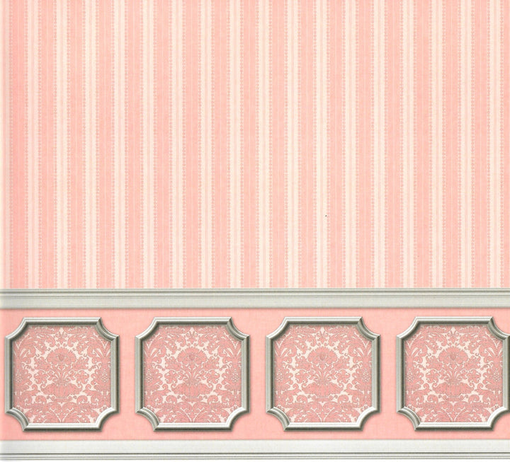 Dollhouse Wallpaper Pink White Striped Annabelle Wainscot 1:12 Scale Itsy Bitsy - Miniature Crush