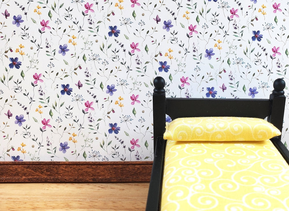 Dollhouse Wallpaper Purple Pink Flowers 3 Sheets 1:12 Scale "Butterfly Blooms" - MiniatureCrush