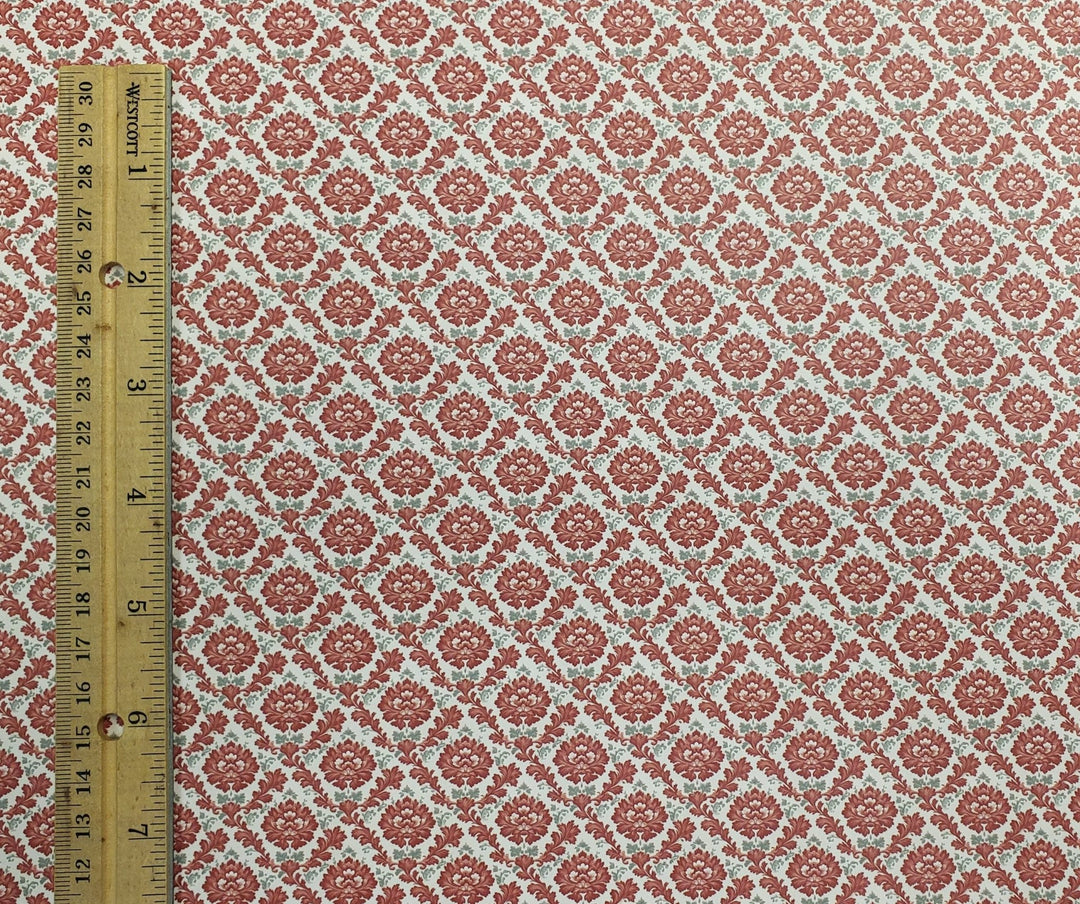 Dollhouse Wallpaper Red Coral Damask 1:12 Scale by MiniatureCrush - MiniatureCrush