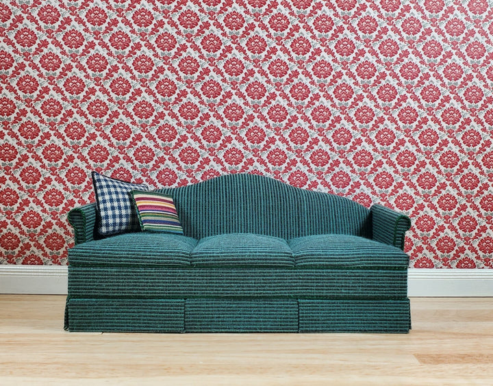 Dollhouse Wallpaper Red Coral Damask 1:12 Scale by MiniatureCrush - MiniatureCrush