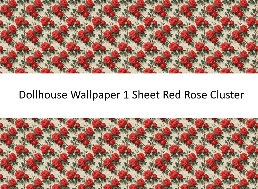 Dollhouse Wallpaper Red Rose Cluster 1:12 Scale by MiniatureCrush - MiniatureCrush