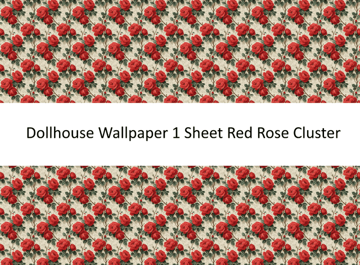 Dollhouse Wallpaper Red Rose Cluster 1:12 Scale by MiniatureCrush - MiniatureCrush