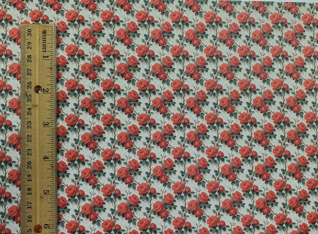 Dollhouse Wallpaper Red Rose Cluster 1:12 Scale by MiniatureCrush - MiniatureCrush