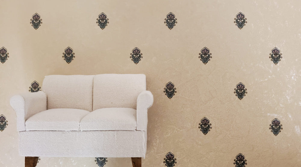Dollhouse Wallpaper Royal Flower Beige 3 sheets 1:12 Scale Miniature - MiniatureCrush