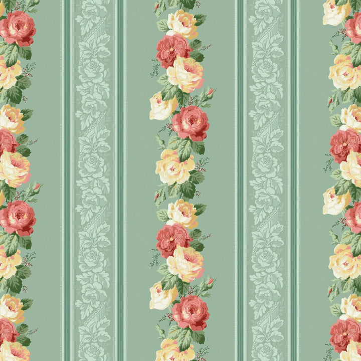 Dollhouse Wallpaper Striped Roses Sage Green Bradbury & Bradbury 1:12 Scale - MiniatureCrush