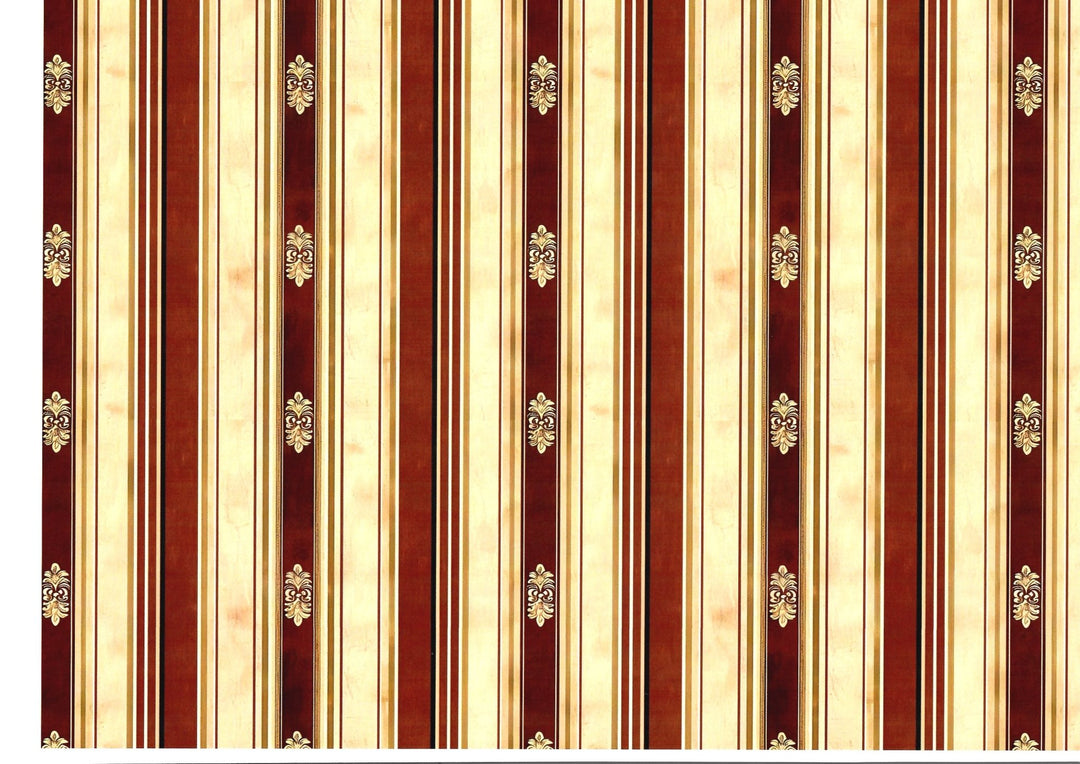 Dollhouse Wallpaper Stripes Large Print Maroon Beige 1:12 Scale Miniature - Miniature Crush