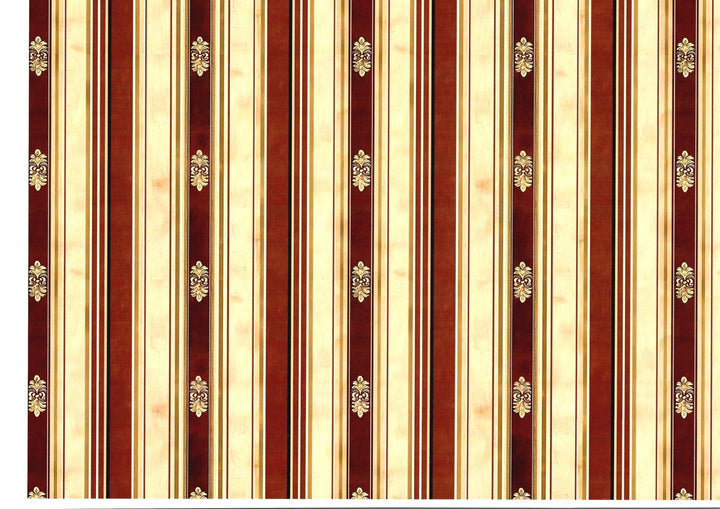 Dollhouse Wallpaper Stripes Large Print Maroon Beige 1:12 Scale Miniature - Miniature Crush