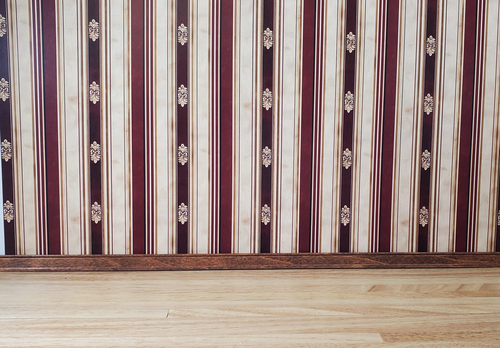 Dollhouse Wallpaper Stripes Large Print Maroon Beige 1:12 Scale Miniature - Miniature Crush