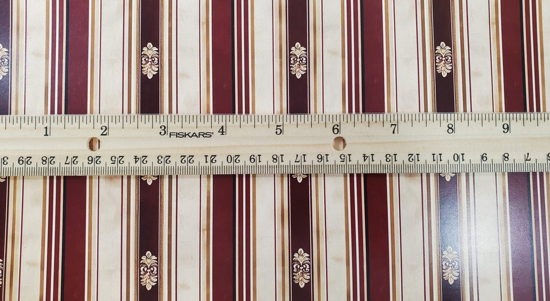 Dollhouse Wallpaper Stripes Large Print Maroon Beige 1:12 Scale Miniature - Miniature Crush