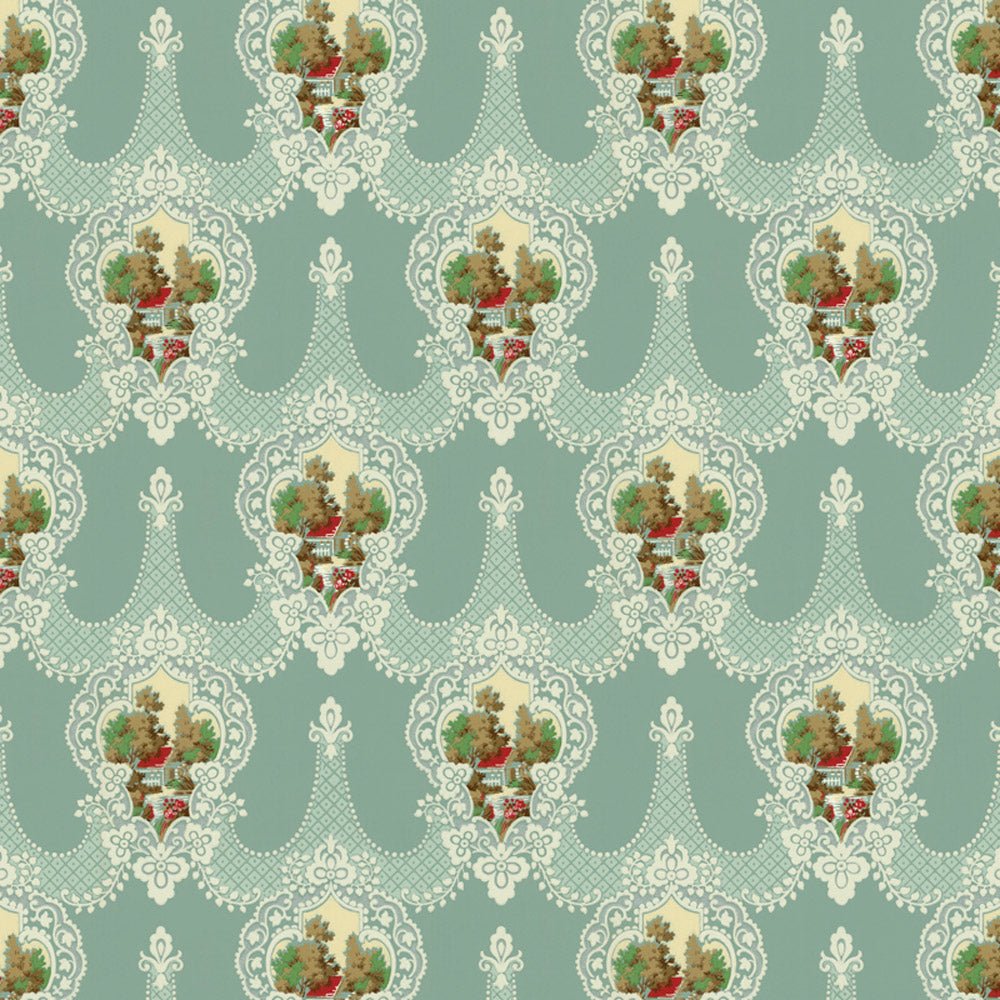 Dollhouse Wallpaper The Old Mill Blue Gray Bradbury & Bradbury 1:12 Scale - MiniatureCrush