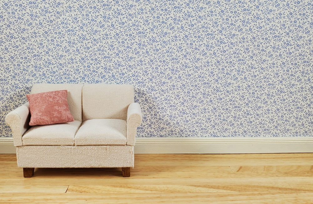 Dollhouse Wallpaper Tiny Periwinkle Lace 3 Sheets White Pink Green Blue 1:12 - MiniatureCrush