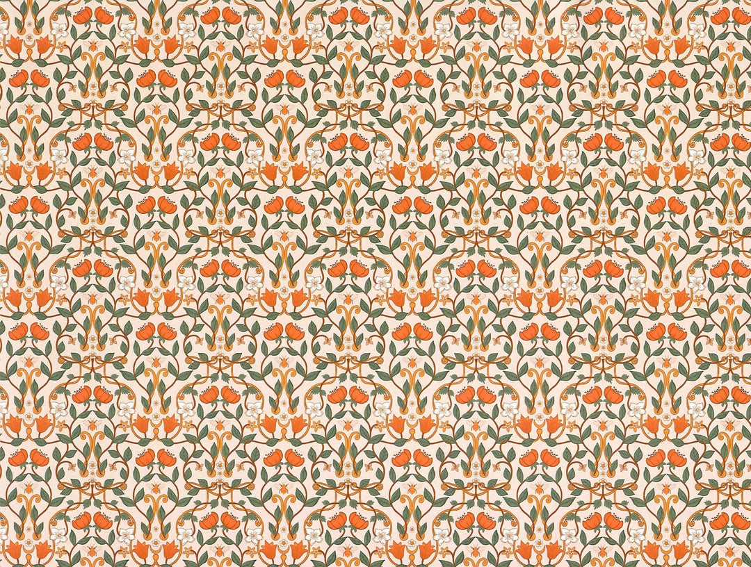 Dollhouse Wallpaper Victorian Flowers Orange Green 3 Sheets 1:12 Scale Miniature - Miniature Crush